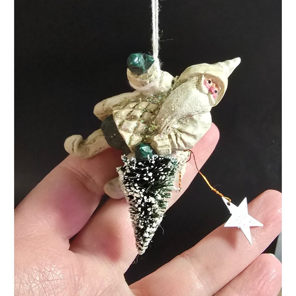NWT Pam Schifferl White Winter Santa Ornament Tree Stars Handcrafted by Midwest